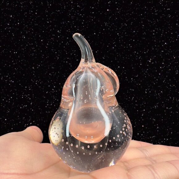 Venetian Art Glass Fruit Apple Pear Paperweight Pink Tint Small Bubbles Italian - Picture 2 of 13